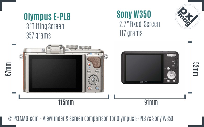 Olympus E-PL8 vs Sony W350 Screen and Viewfinder comparison