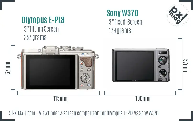 Olympus E-PL8 vs Sony W370 Screen and Viewfinder comparison