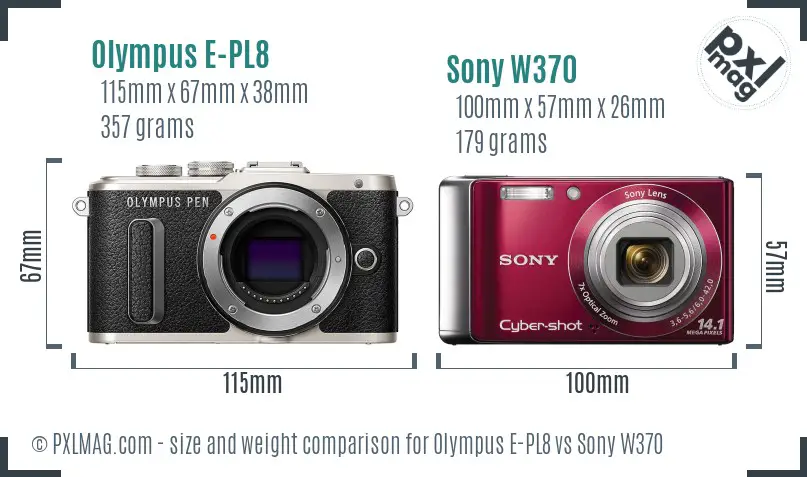 Olympus E-PL8 vs Sony W370 size comparison
