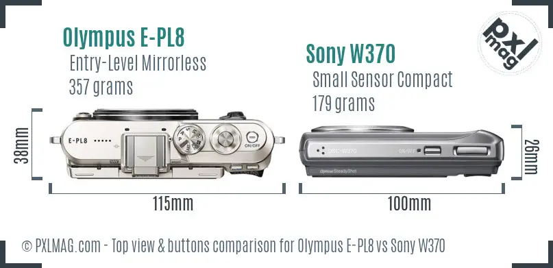 Olympus E-PL8 vs Sony W370 top view buttons comparison