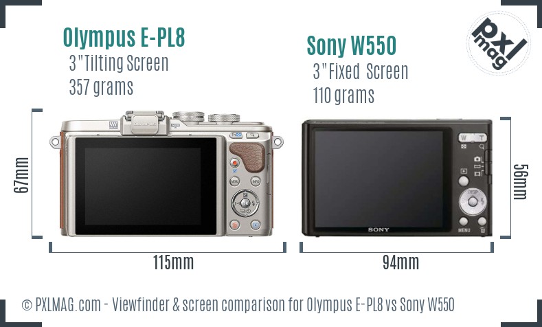 Olympus E-PL8 vs Sony W550 Screen and Viewfinder comparison
