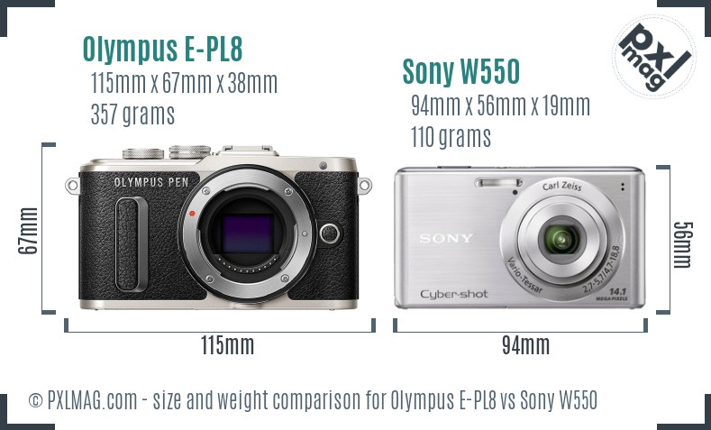 Olympus E-PL8 vs Sony W550 size comparison