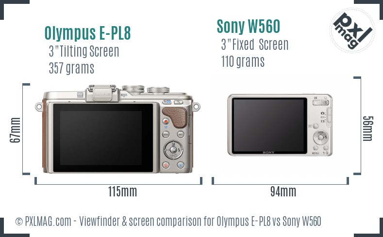 Olympus E-PL8 vs Sony W560 Screen and Viewfinder comparison