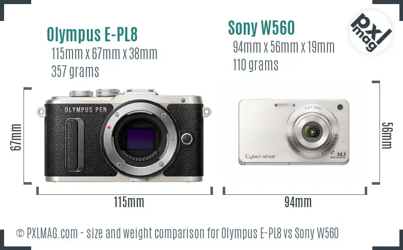Olympus E-PL8 vs Sony W560 size comparison