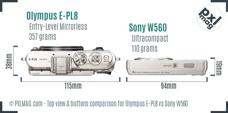 Olympus E-PL8 vs Sony W560 top view buttons comparison