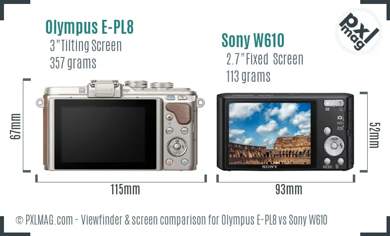 Olympus E-PL8 vs Sony W610 Screen and Viewfinder comparison