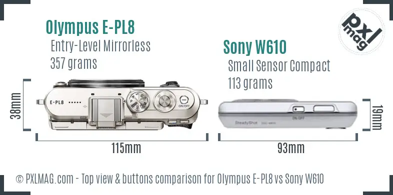 Olympus E-PL8 vs Sony W610 top view buttons comparison