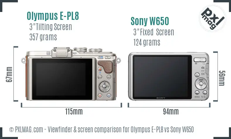 Olympus E-PL8 vs Sony W650 Screen and Viewfinder comparison