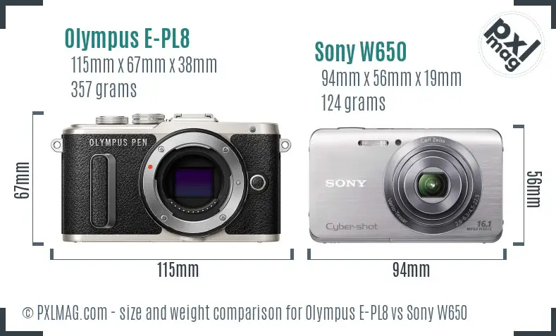 Olympus E-PL8 vs Sony W650 size comparison