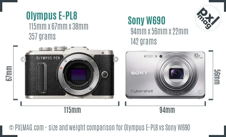 Olympus E-PL8 vs Sony W690 size comparison Olympus E-PL8 vs Sony W690 size comparison