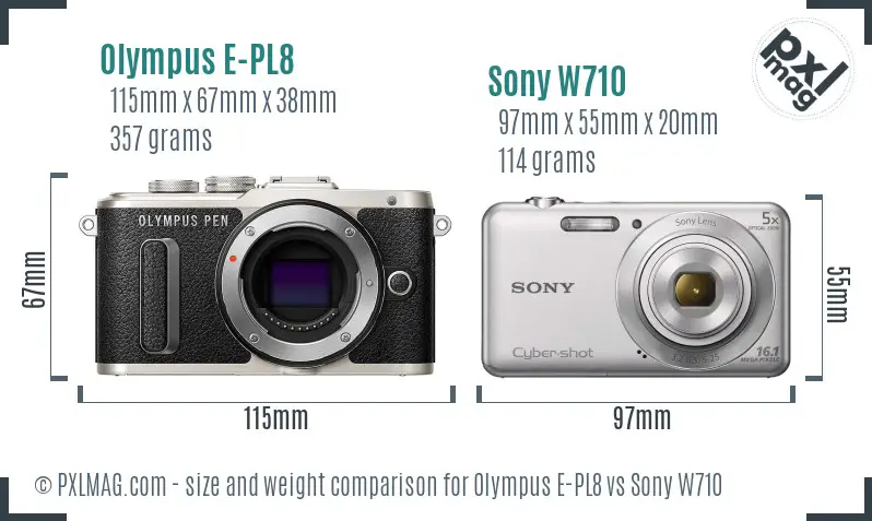Olympus E-PL8 vs Sony W710 size comparison Olympus E-PL8 vs Sony W710 size comparison