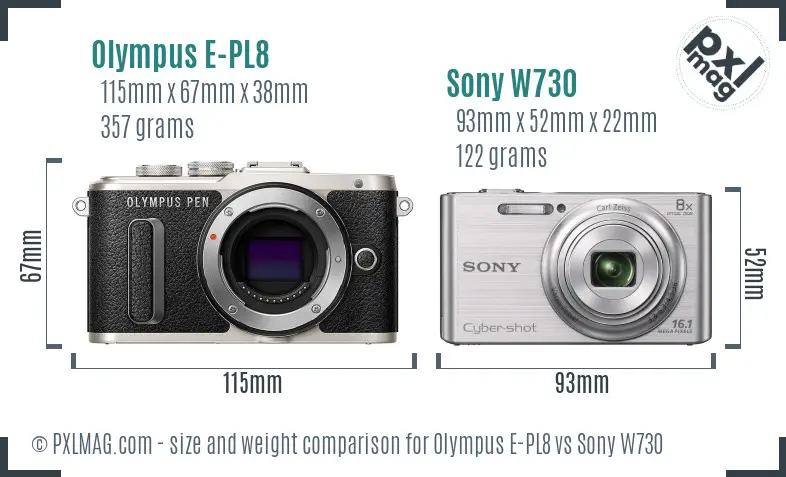 Olympus E-PL8 vs Sony W730 size comparison Olympus E-PL8 vs Sony W730 size comparison