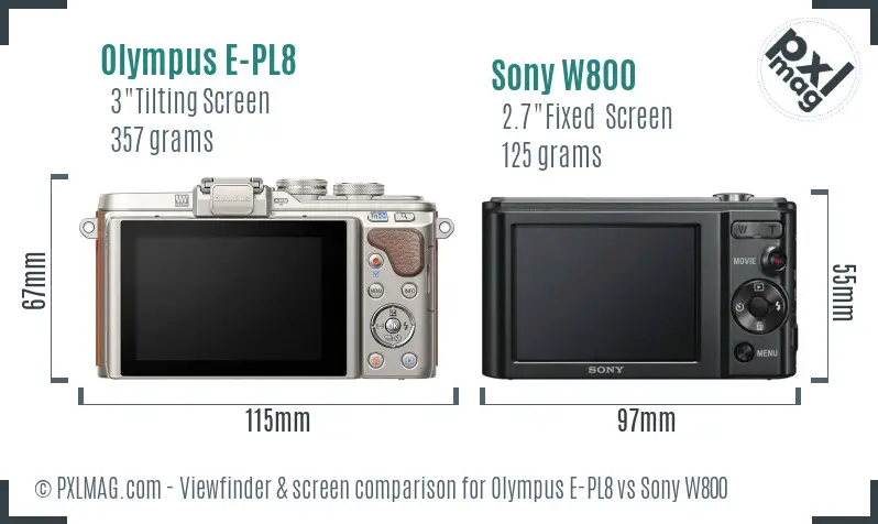 Olympus E-PL8 vs Sony W800 Screen and Viewfinder comparison