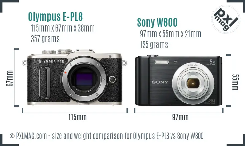 Olympus E-PL8 vs Sony W800 size comparison