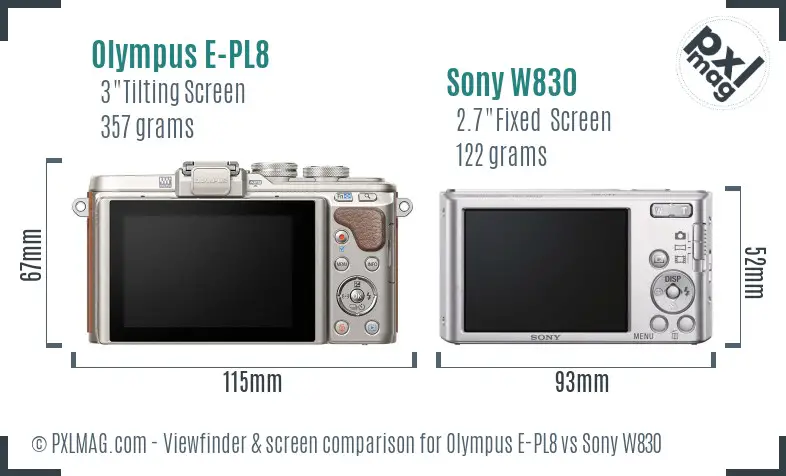 Olympus E-PL8 vs Sony W830 Screen and Viewfinder comparison