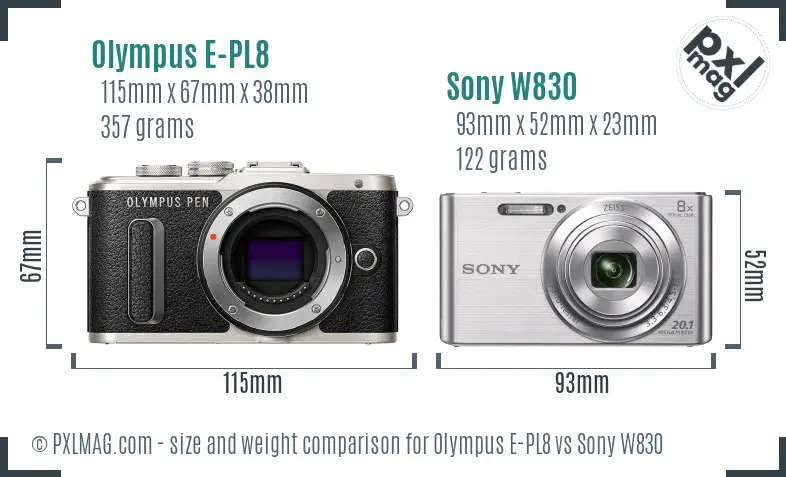 Olympus E-PL8 vs Sony W830 size comparison