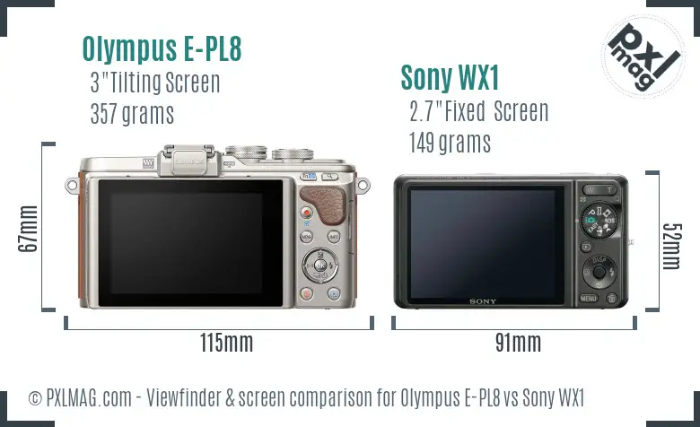 Olympus E-PL8 vs Sony WX1 Screen and Viewfinder comparison