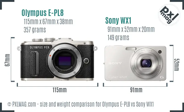 Olympus E-PL8 vs Sony WX1 size comparison