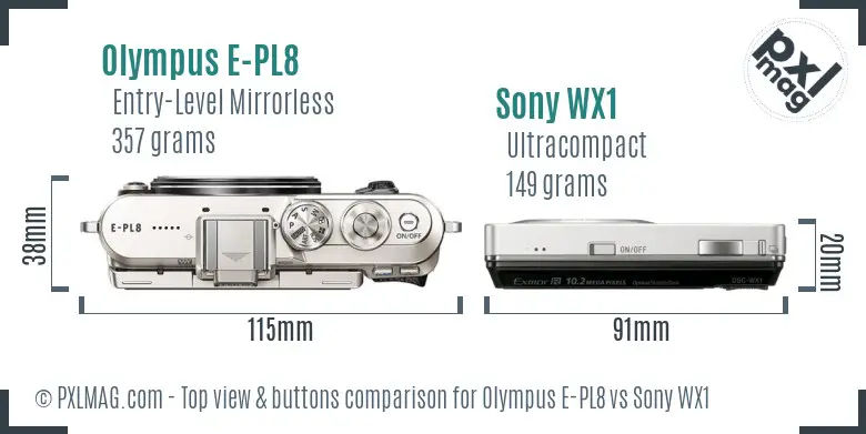 Olympus E-PL8 vs Sony WX1 top view buttons comparison