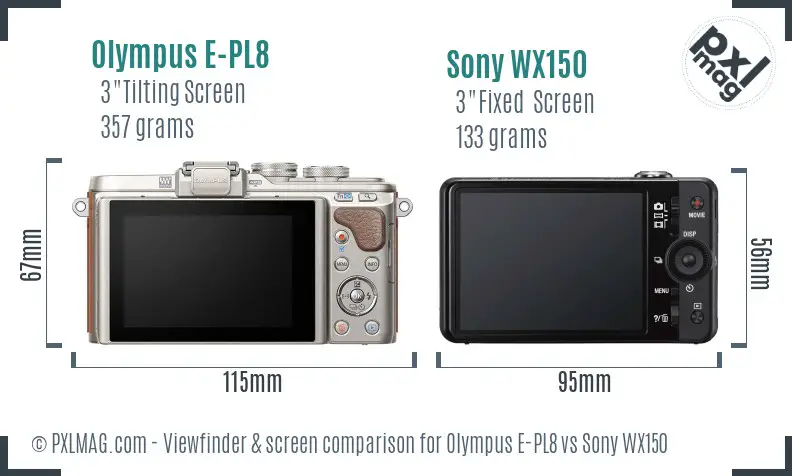 Olympus E-PL8 vs Sony WX150 Screen and Viewfinder comparison