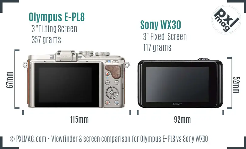 Olympus E-PL8 vs Sony WX30 Screen and Viewfinder comparison