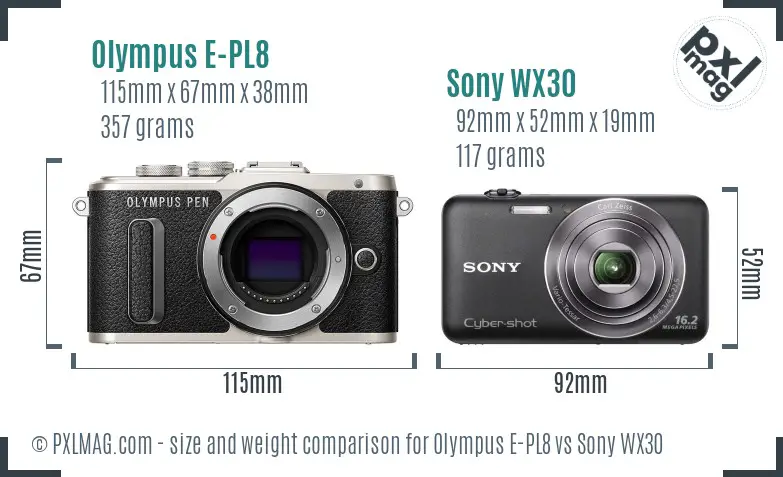 Olympus E-PL8 vs Sony WX30 size comparison