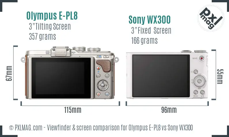 Olympus E-PL8 vs Sony WX300 Screen and Viewfinder comparison