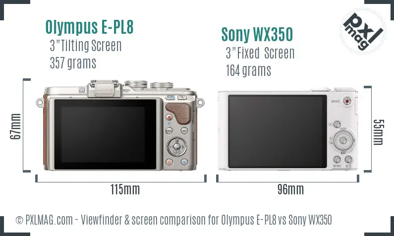 Olympus E-PL8 vs Sony WX350 Screen and Viewfinder comparison