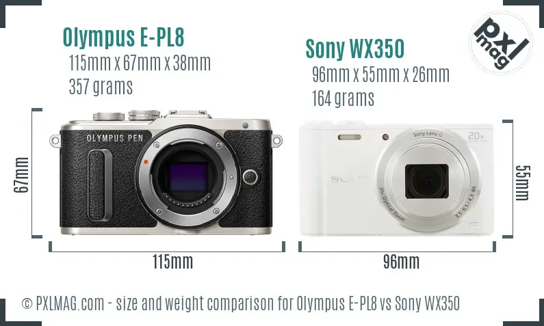 Olympus E-PL8 vs Sony WX350 size comparison