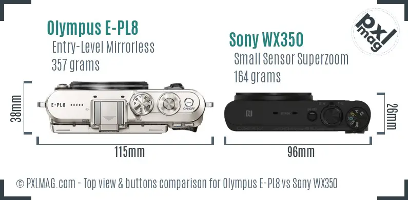 Olympus E-PL8 vs Sony WX350 top view buttons comparison