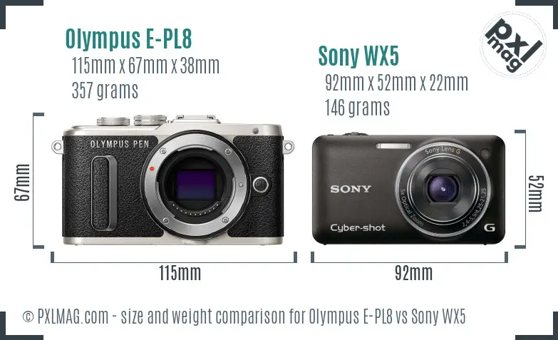 Olympus E-PL8 vs Sony WX5 size comparison Olympus E-PL8 vs Sony WX5 size comparison