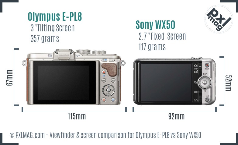 Olympus E-PL8 vs Sony WX50 Screen and Viewfinder comparison