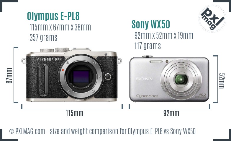 Olympus E-PL8 vs Sony WX50 size comparison