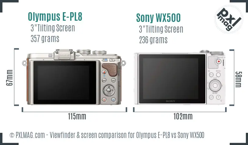 Olympus E-PL8 vs Sony WX500 Screen and Viewfinder comparison Olympus E-PL8 vs Sony WX500 Screen and Viewfinder comparison