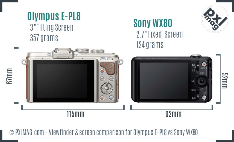 Olympus E-PL8 vs Sony WX80 Screen and Viewfinder comparison