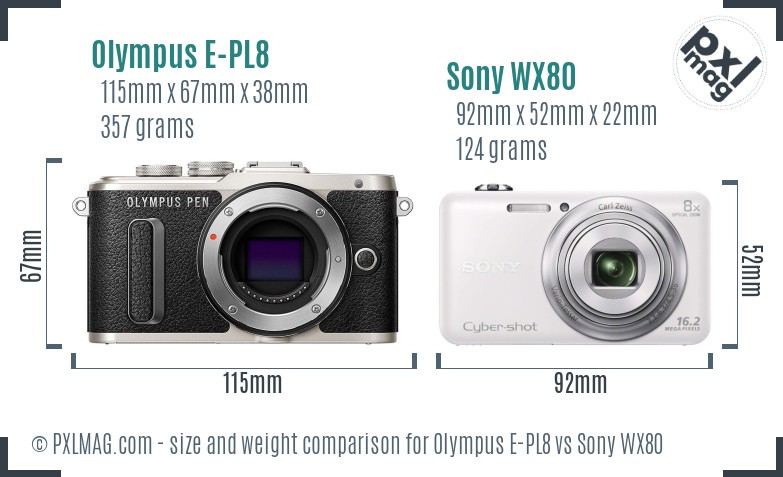 Olympus E-PL8 vs Sony WX80 size comparison