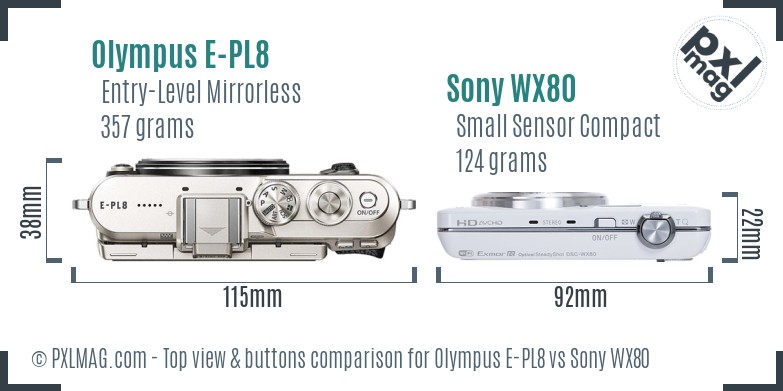Olympus E-PL8 vs Sony WX80 top view buttons comparison