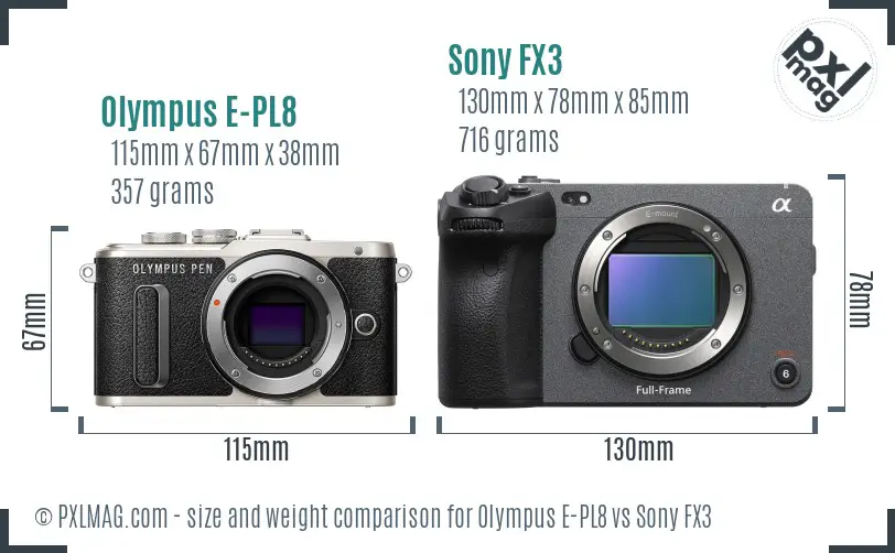 Olympus E-PL8 vs Sony FX3 size comparison