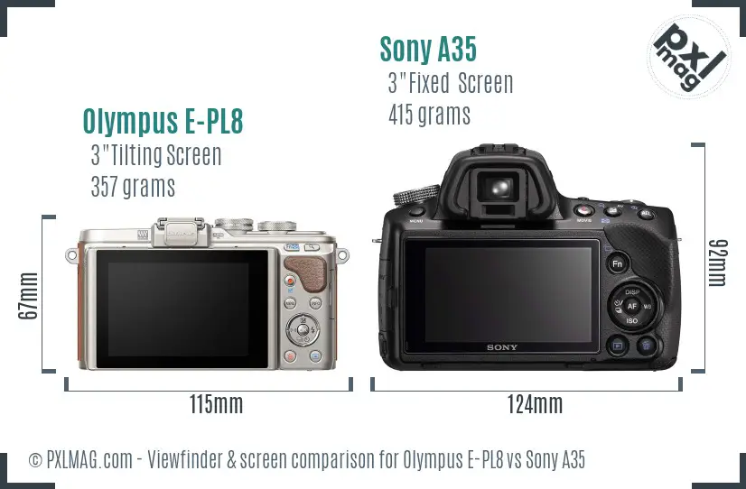 Olympus E-PL8 vs Sony A35 Screen and Viewfinder comparison