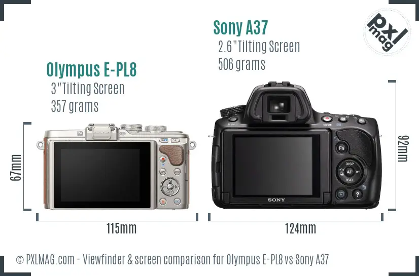 Olympus E-PL8 vs Sony A37 Screen and Viewfinder comparison