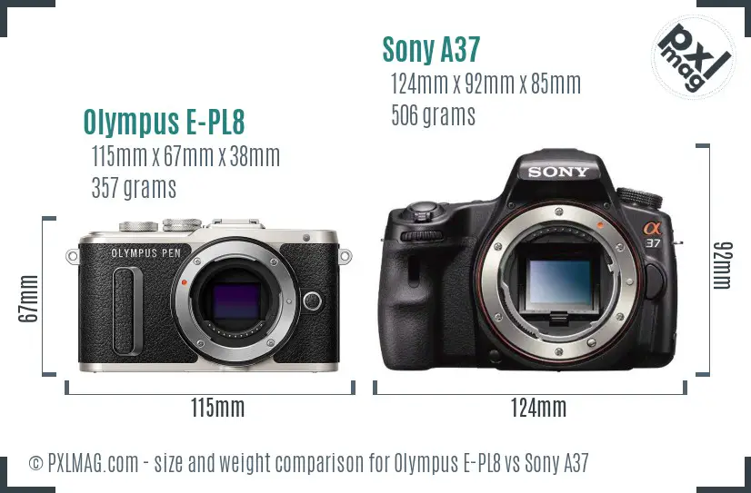 Olympus E-PL8 vs Sony A37 size comparison