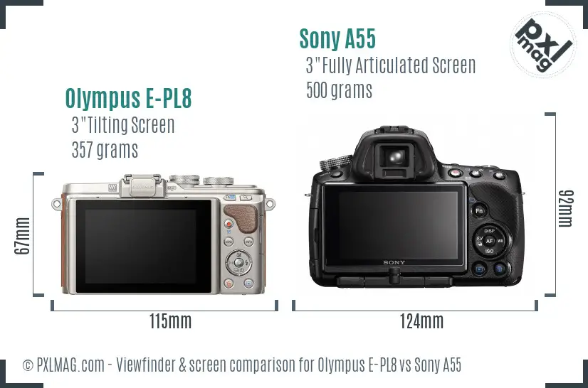 Olympus E-PL8 vs Sony A55 Screen and Viewfinder comparison