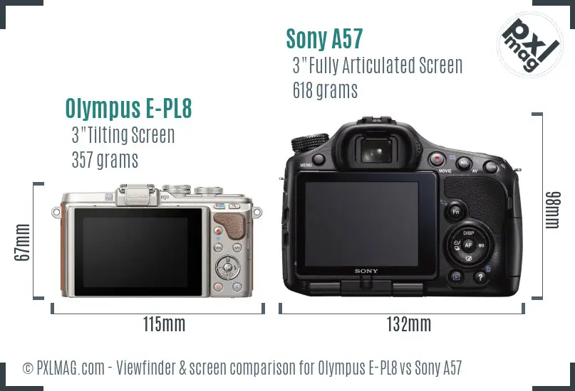 Olympus E-PL8 vs Sony A57 Screen and Viewfinder comparison
