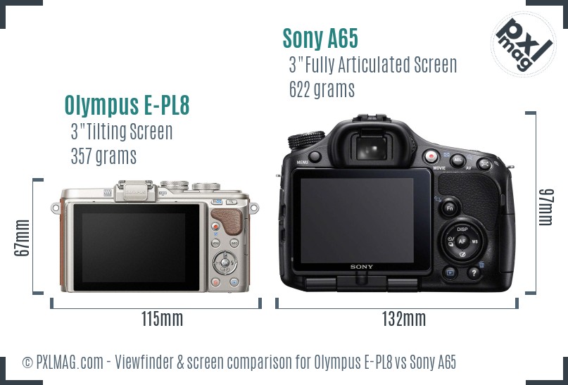 Olympus E-PL8 vs Sony A65 Screen and Viewfinder comparison