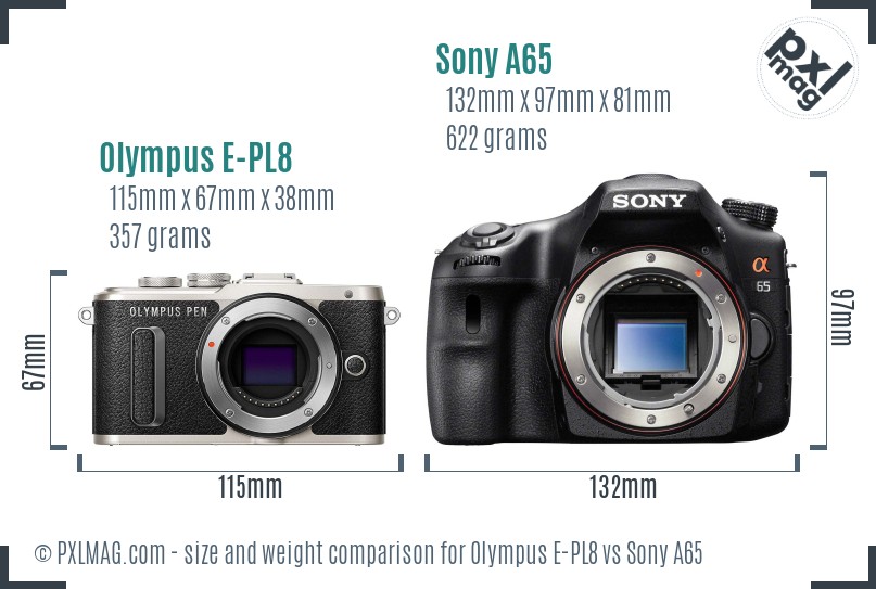 Olympus E-PL8 vs Sony A65 size comparison Olympus E-PL8 vs Sony A65 size comparison