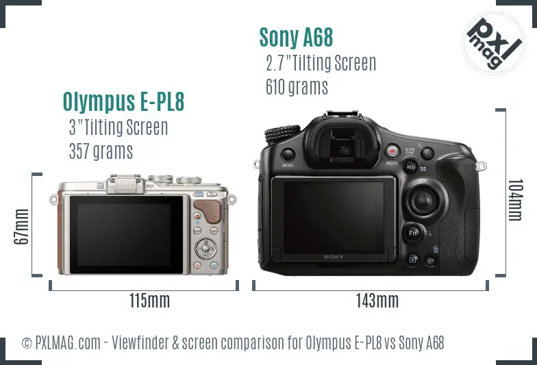 Olympus E-PL8 vs Sony A68 Screen and Viewfinder comparison