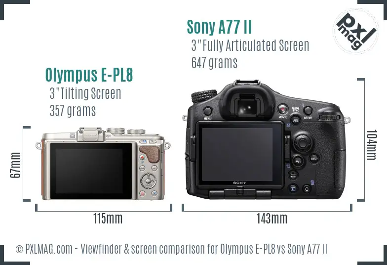 Olympus E-PL8 vs Sony A77 II Screen and Viewfinder comparison