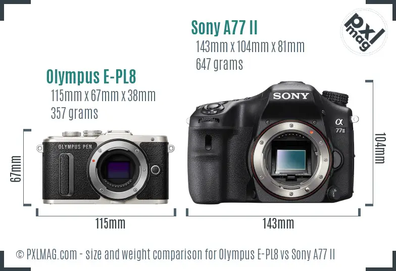 Olympus E-PL8 vs Sony A77 II size comparison