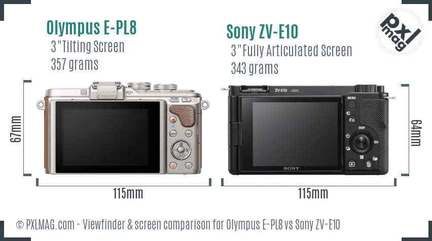 Olympus E-PL8 vs Sony ZV-E10 Screen and Viewfinder comparison