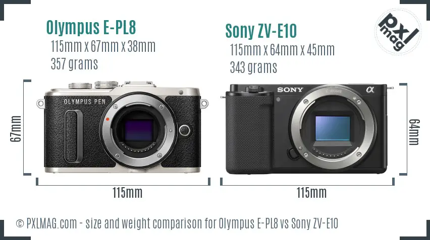 Olympus E-PL8 vs Sony ZV-E10 size comparison